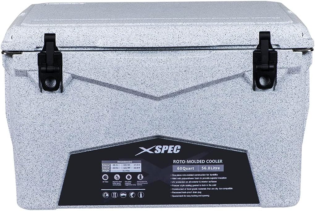 Xspec 60 Qt XL Roto Molded High Performance Camping Cooler Ice Chest  Extra Large Pro Tough Durable Outdoor Overland Rotomolded Hard Cooler