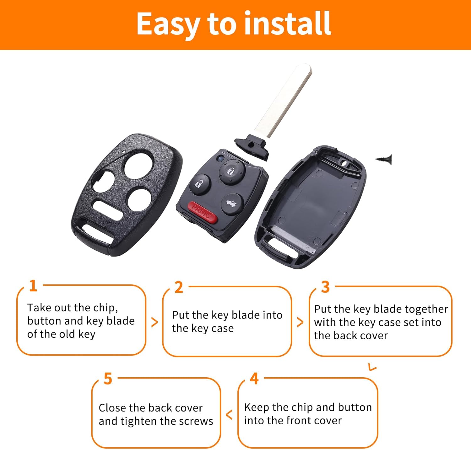 Funda protectora para llavero Honda, compatible con Accord 2003-2012CivicCR-V Pilot Fit Odyssey Ridgeline Smart Key Holder con cordón de cuero,