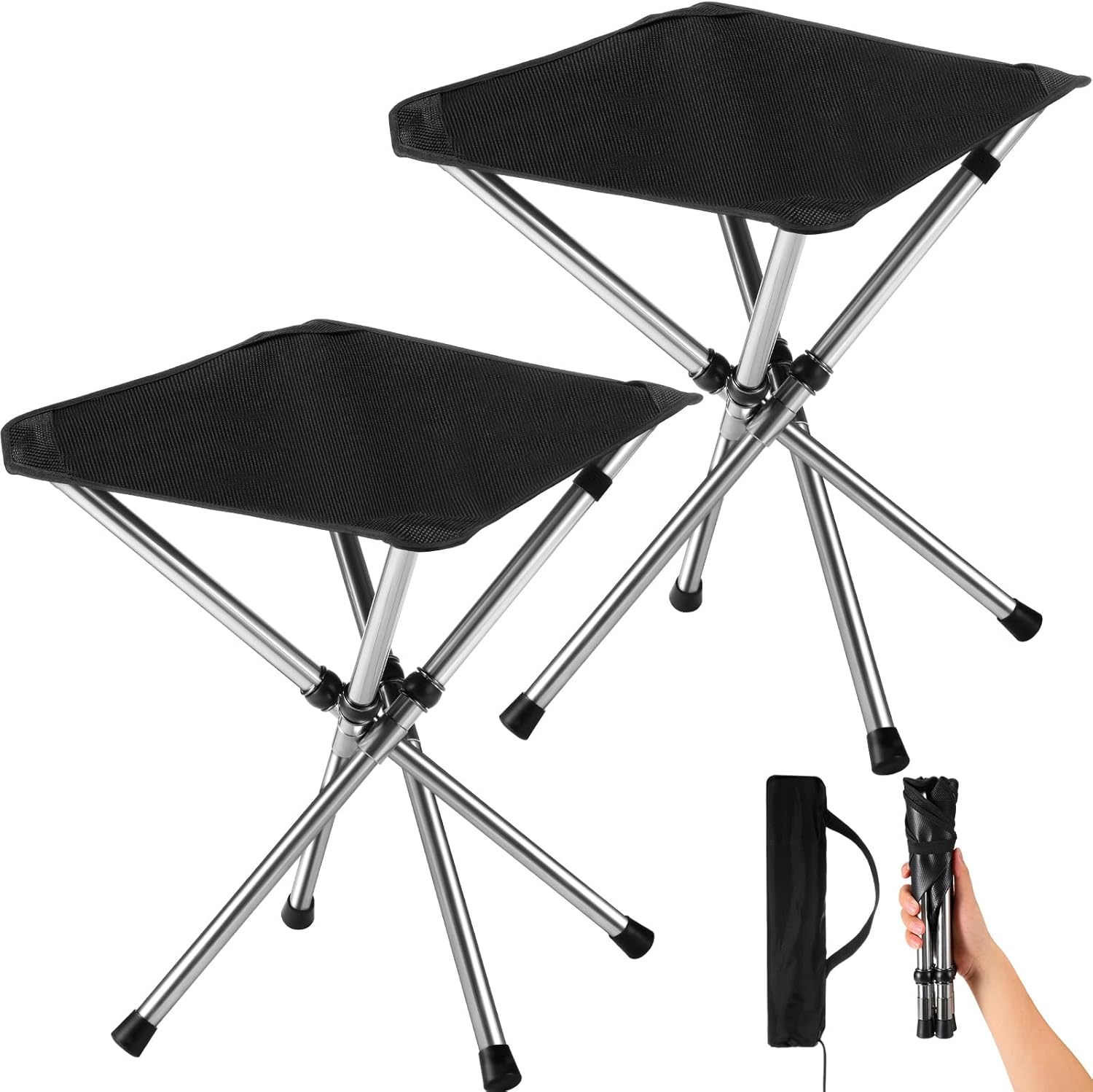 Soaoo Paquete de 2 taburetes de campamento pequeños portátiles de 13.8 pulgadas, compacto y ligero, con bolsa de transporte, sillas de campamento al