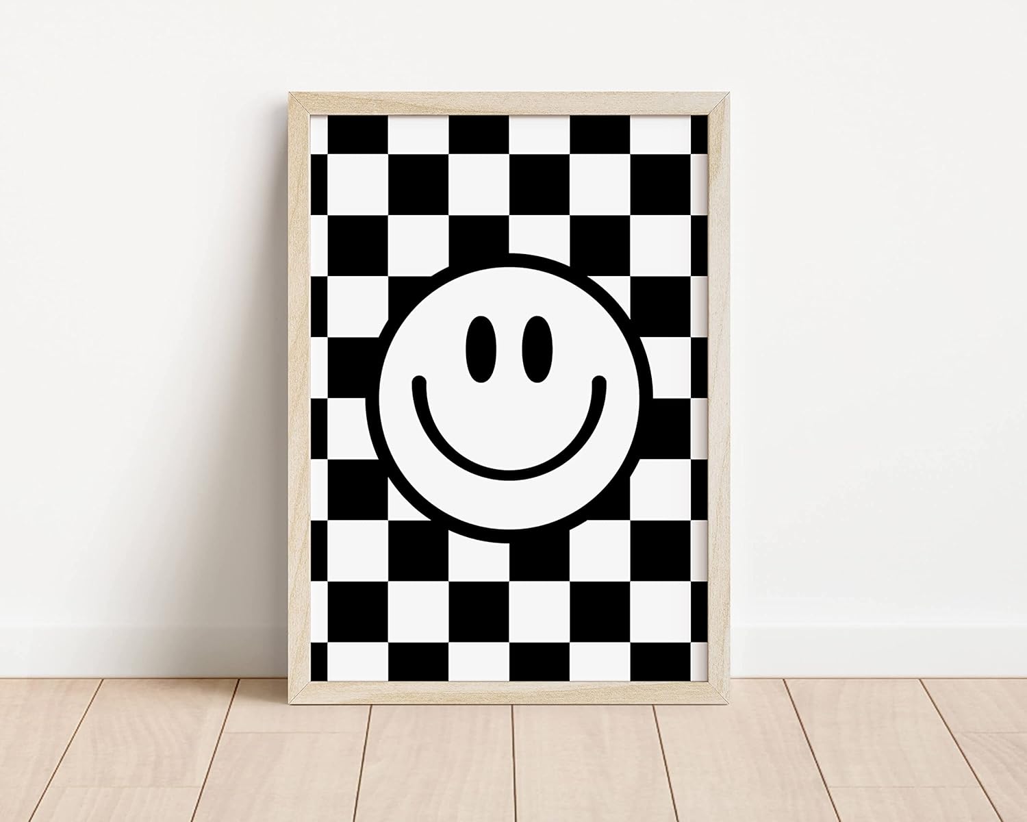 Black and White Checkered Smiley Face Poster for Kids Room Rad Little Dude Wall Decor for Boys Room UNFRAMED (Black, 11×14)