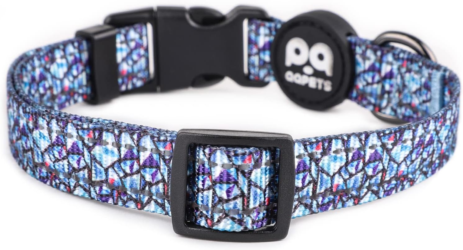 QQPETS Collar reflectante para perro estampado de nailon suave, bonito patrón ajustable para hembras y machos, cachorros, extra pequeño, mediano y