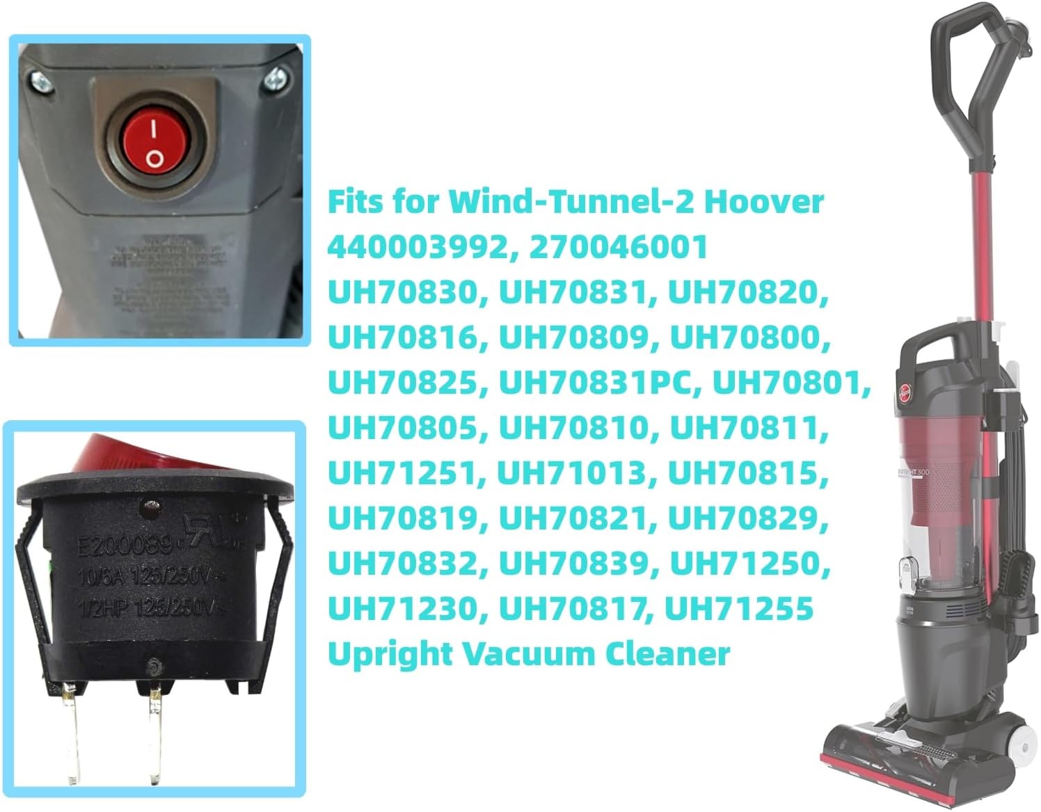 (5 unidades) 440003992 Reemplazo del interruptor de encendido y apagado para aspiradora vertical Hoover 270046001 Windtunnel UH70800, UH70810,
