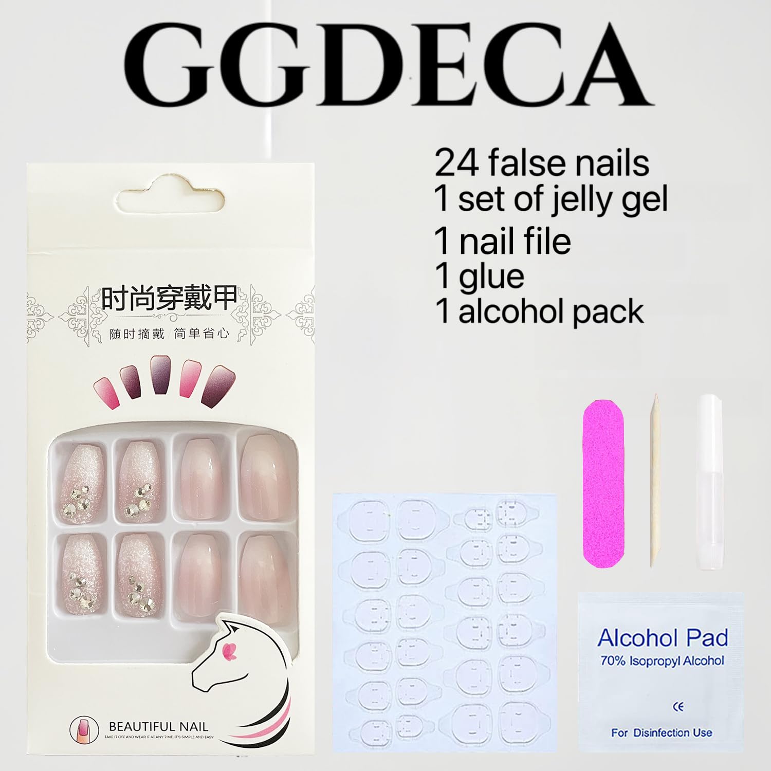 Uñas postizas medianas a presión, uñas postizas acrílicas de ataúd con diseño de brillantina, uñas con pegamento de diamantes de imitación,