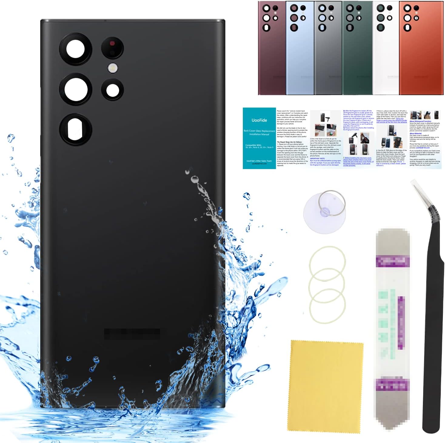 Compatible con Samsung Galaxy S22 Ultra – Carcasa trasera de repuesto de 6.8 pulgadas, SM-G908, todos los portadores con manual de instalación + kit