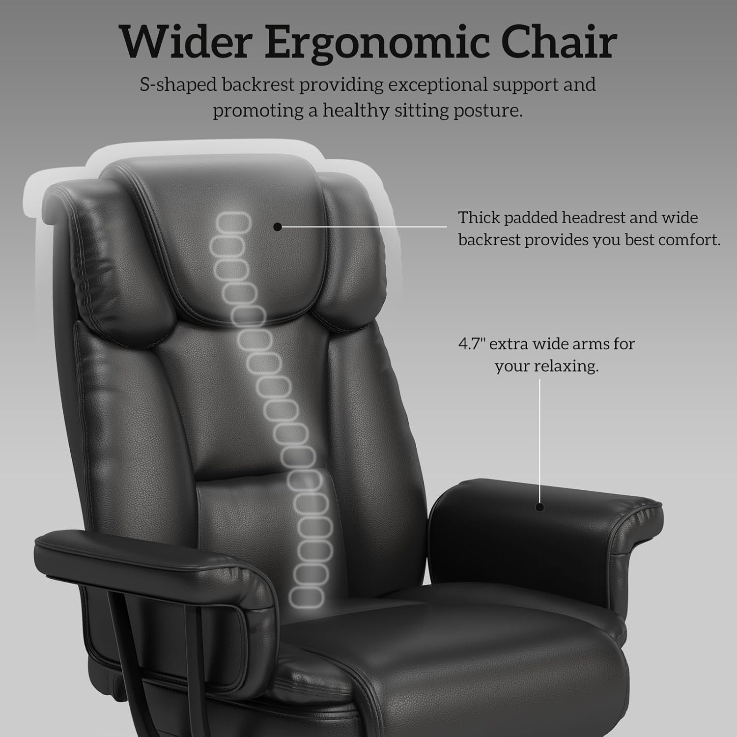 GYI Silla de oficina grande y alta de 400 libras con asiento y brazos anchos, silla de oficina reclinable de 160 con reposapiés, cómoda silla de
