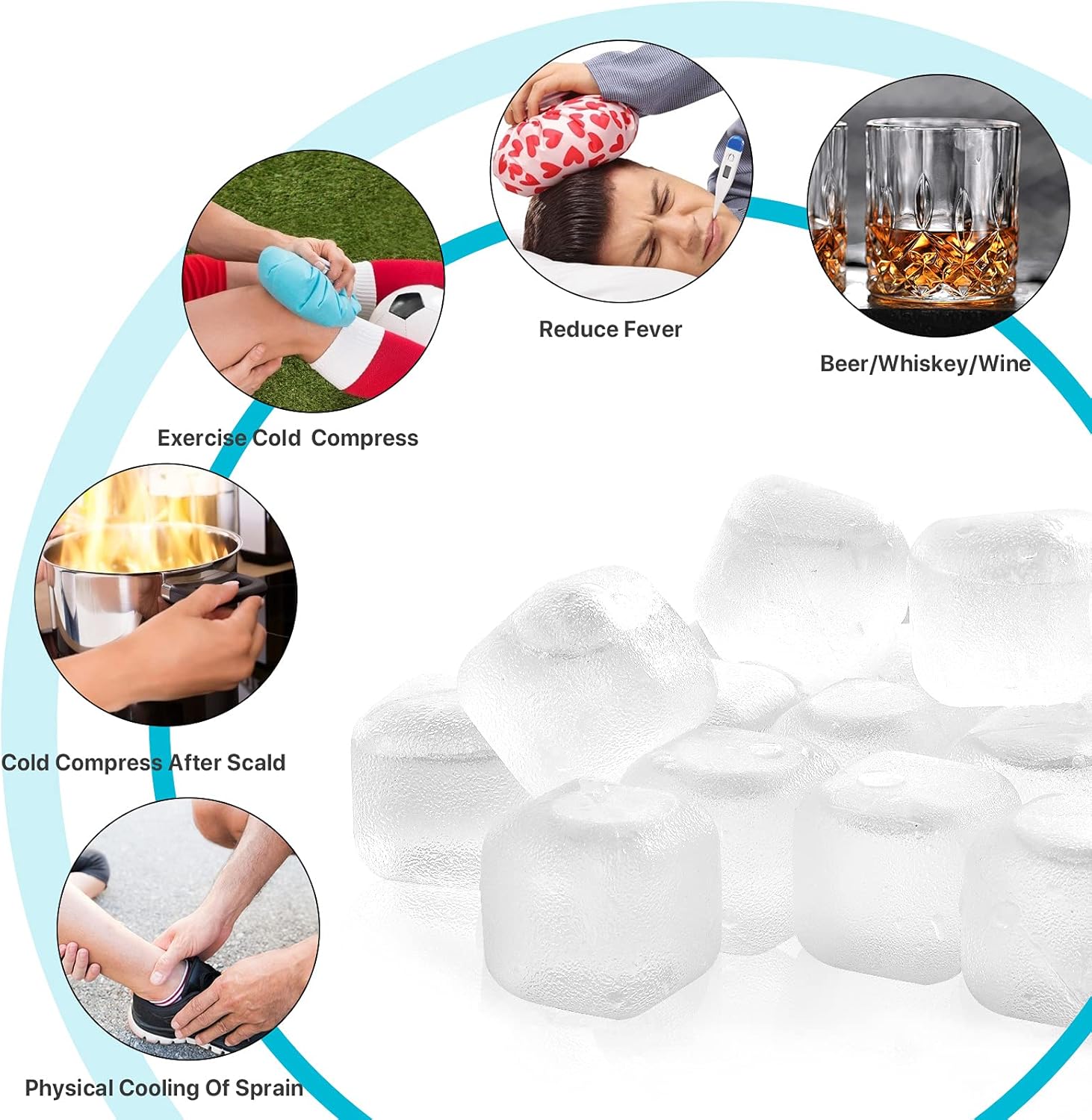 Cubos de hielo reutilizables para bebidas, paquete de 50 cubos de hielo de plástico recongelables sin BPA, bebidas frías sin diluir, cubos de hielo