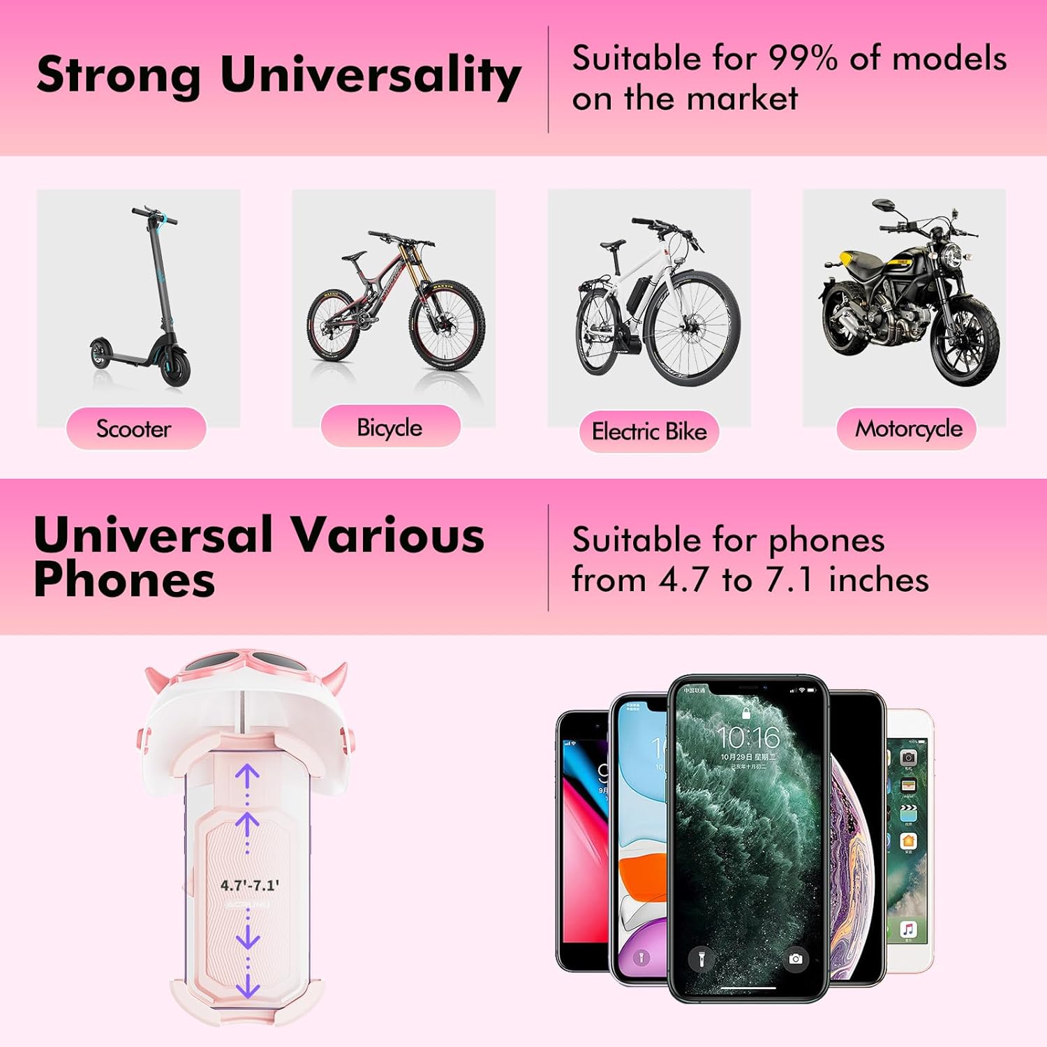 Bike Phone Holder, 360 Rotatable Motorcycle Phone Mount Handlebar Cell Phone Clamp, Scooter Phone Clip for iPhone 14 PlusPro Max, 13 Pro Max, S10,