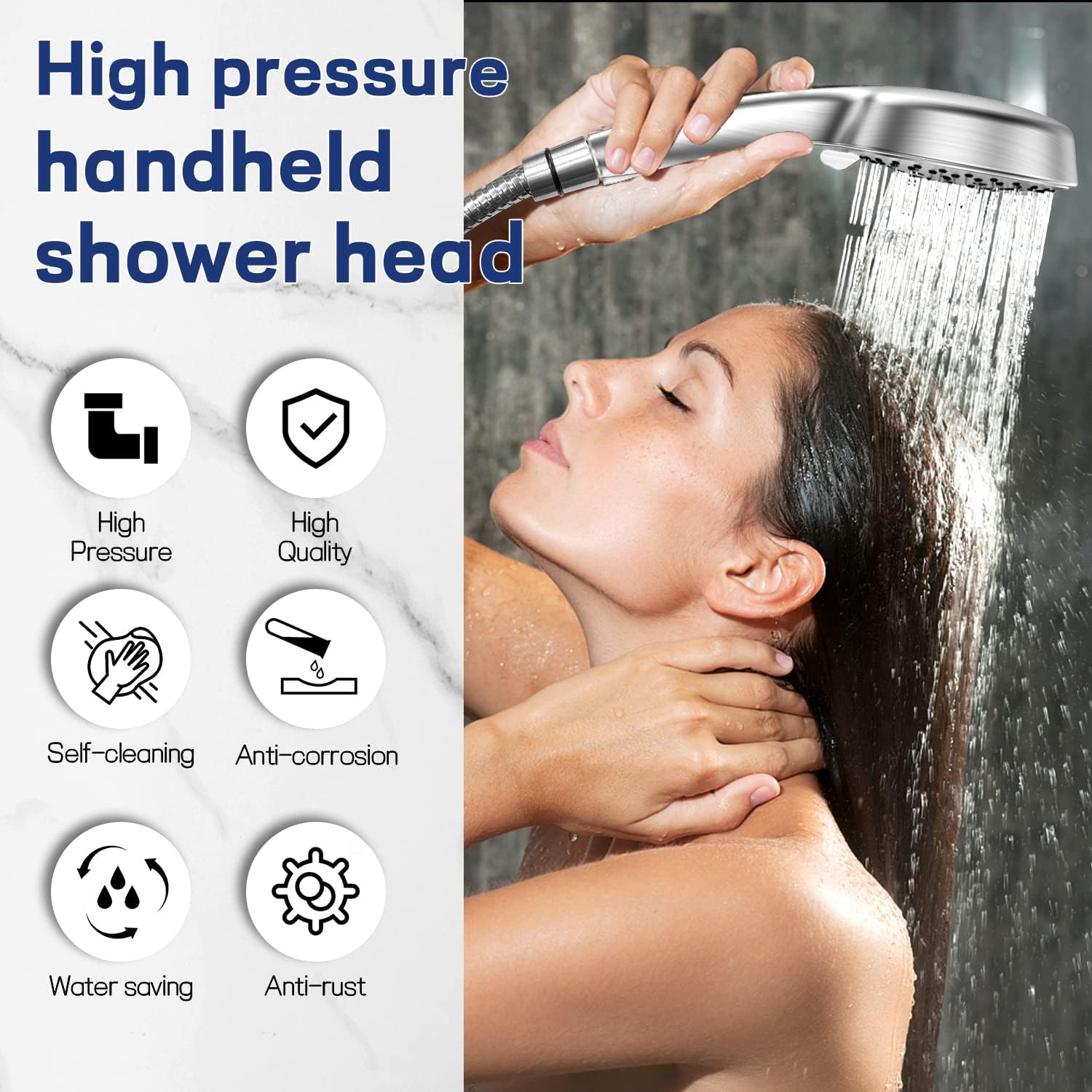 Cabezal de ducha de mano de alta presión, 11 ajustes de pulverización, interruptor de pausa de 4.85 pulgadas, cabezal de ducha de baño extraíble de