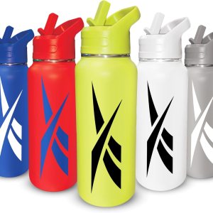 Reebok Botella de agua de acero inoxidable con tapa de popote y diseño atlético, 32 onzas, botella de agua deportiva aislada al vacío de doble pared Reebok Botella de agua de acero inoxidable con tapa de popote y diseño atlético, 32 onzas, botella de agua deportiva aislada al vacío de doble pared