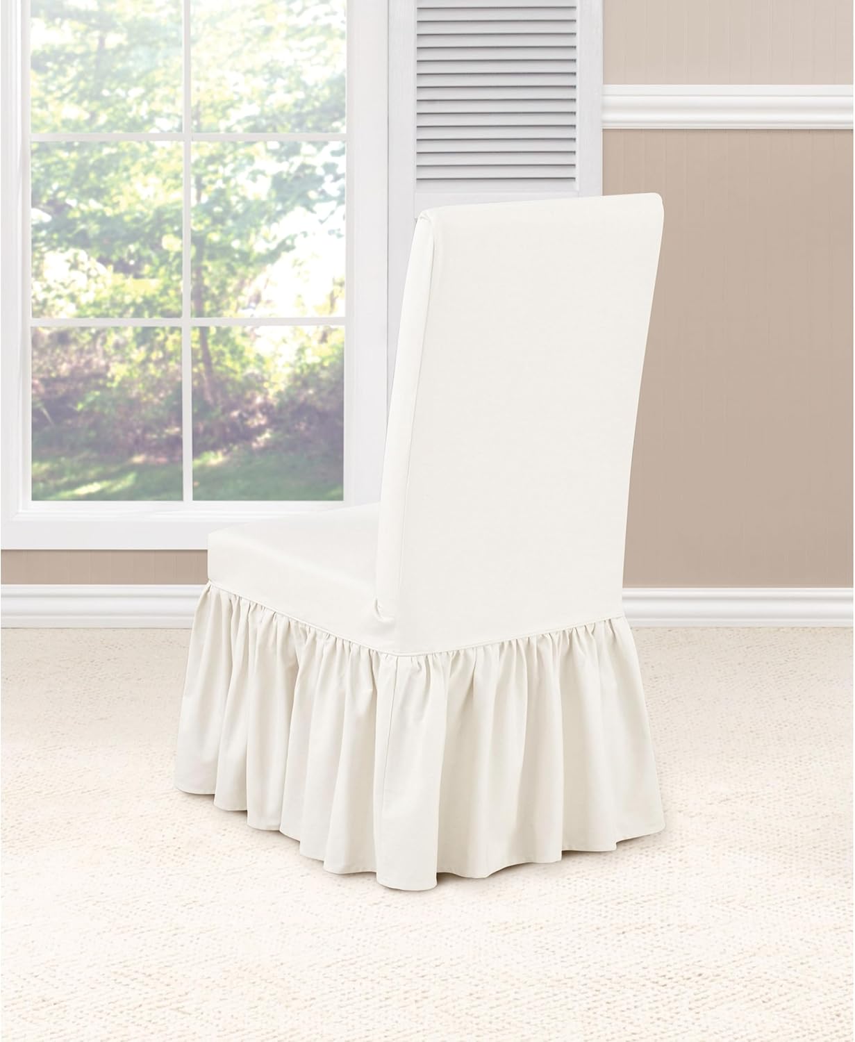 SureFit Funda para silla de comedor larga de sarga esencial, color blanco