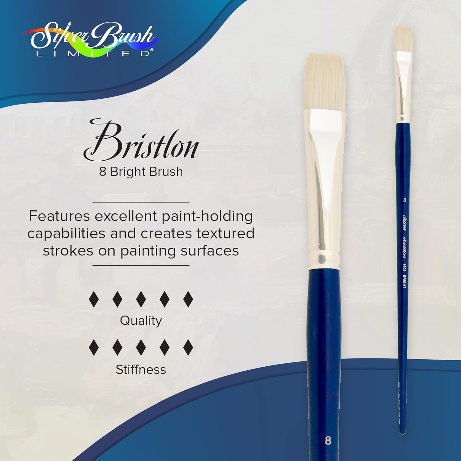 Silver Brush Limited 1902-8 Bristlon Brocha brillante para pinturas al óleo, acrílicas y cuerpo pesado, tamaño 8, mango largo