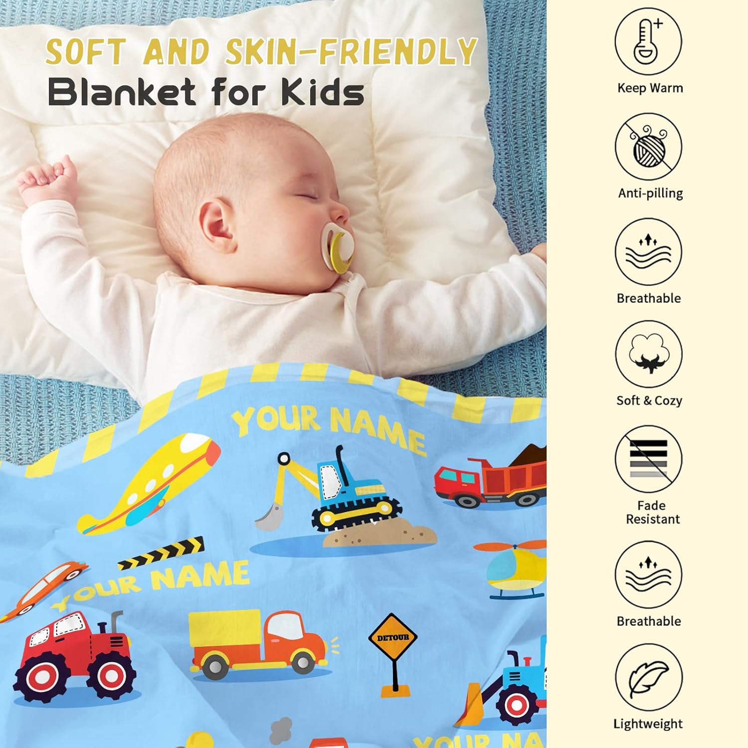 Mantas de bebé personalizadas para niños, 30 x 40 pulgadas, manta de excavadora para bebés, mantas mullidas de felpa para cuna