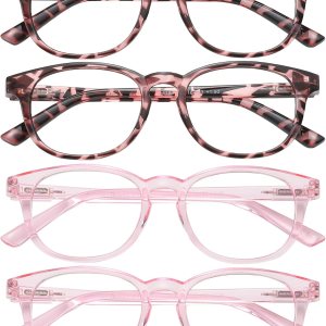 Przene Gafas de lectura pequeñas para mujeres y hombres, ovaladas con bloqueo de luz azul, con bisagra de resorte, paquete de 4 Przene Gafas de lectura pequeñas para mujeres y hombres, ovaladas con bloqueo de luz azul, con bisagra de resorte, paquete de 4