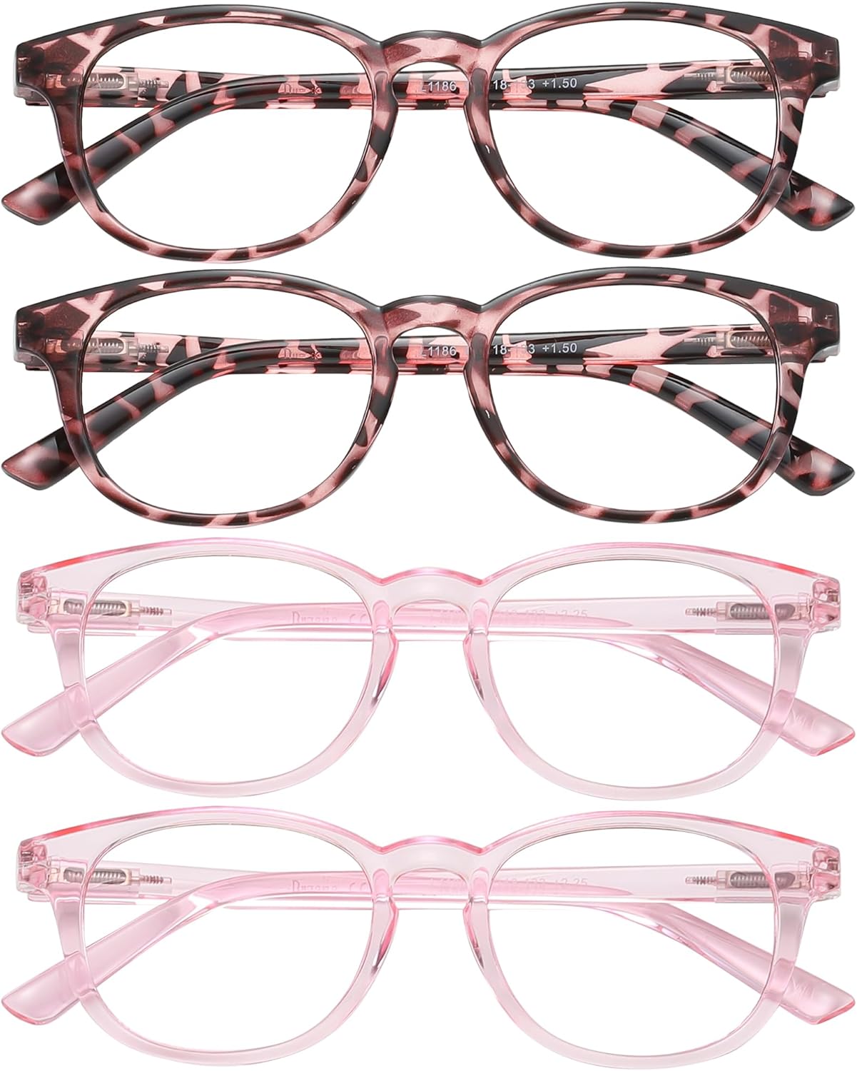 Przene Gafas de lectura pequeñas para mujeres y hombres, ovaladas con bloqueo de luz azul, con bisagra de resorte, paquete de 4