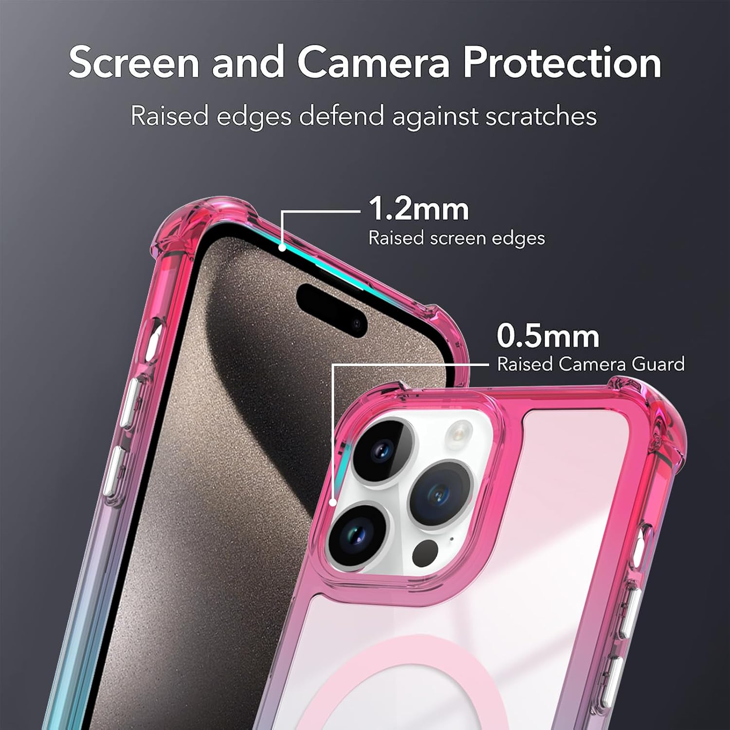 tharlet Funda transparente diseñada para iPhone 15 Pro compatible con MagSafe gradiente fluorescente antiamarilleo Funda magnética delgada a prueba