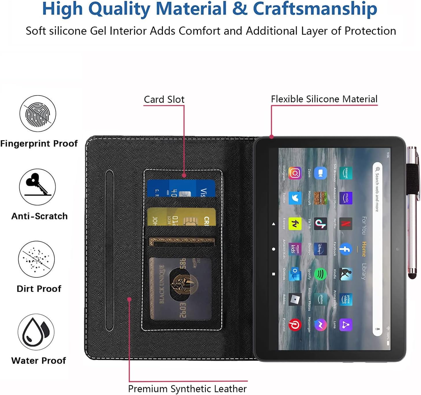 FQTBCEARI Case for All-New Kindle Fire 7 Tablet (7″, 12th Generation, 2022 Release), Slim PU Leather Cover with Card Slot & Pencil Holder, Bible