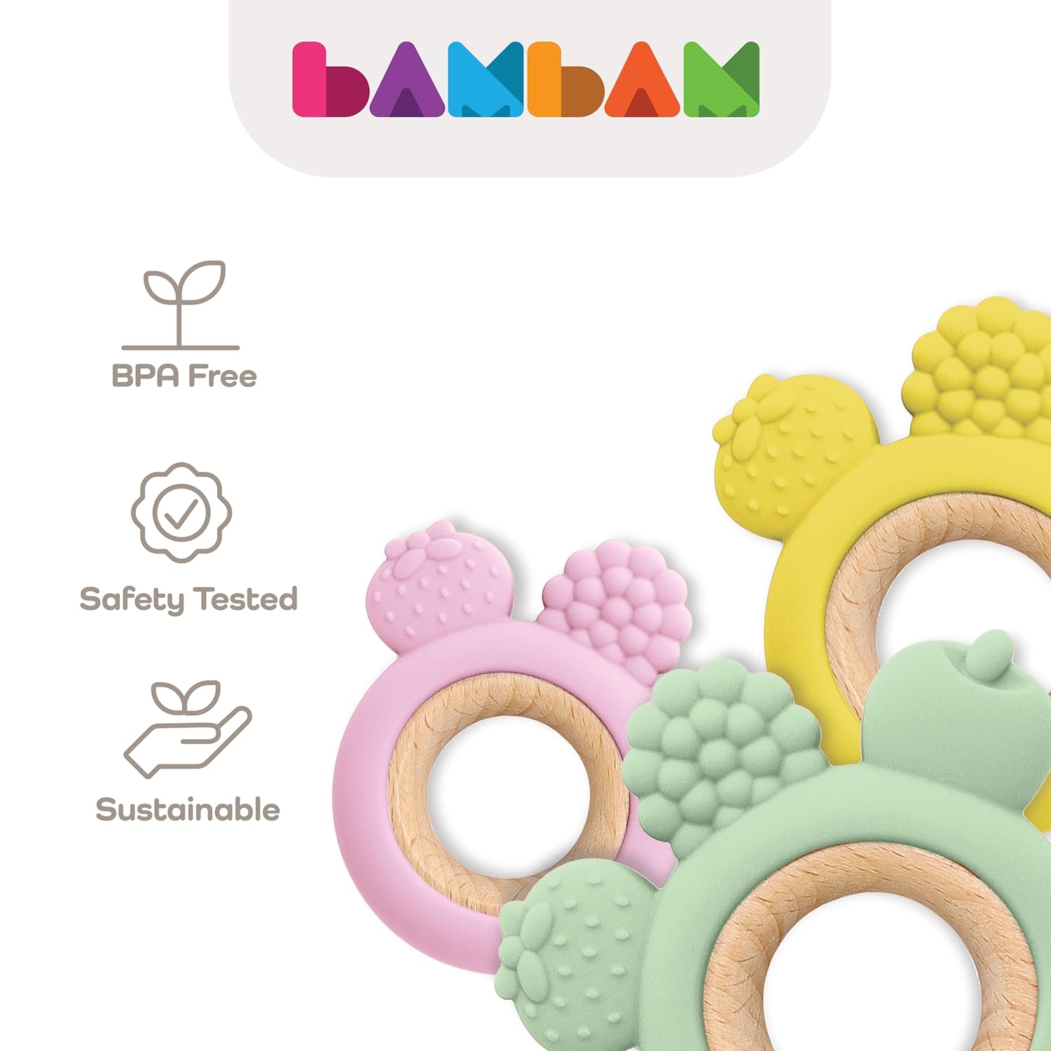 BAMBAM Baby Felix The Fruit – Anillo de dentición de silicona de alta calidad, 100% silicona libre de BPA, probado para seguridad infantil, juguetes