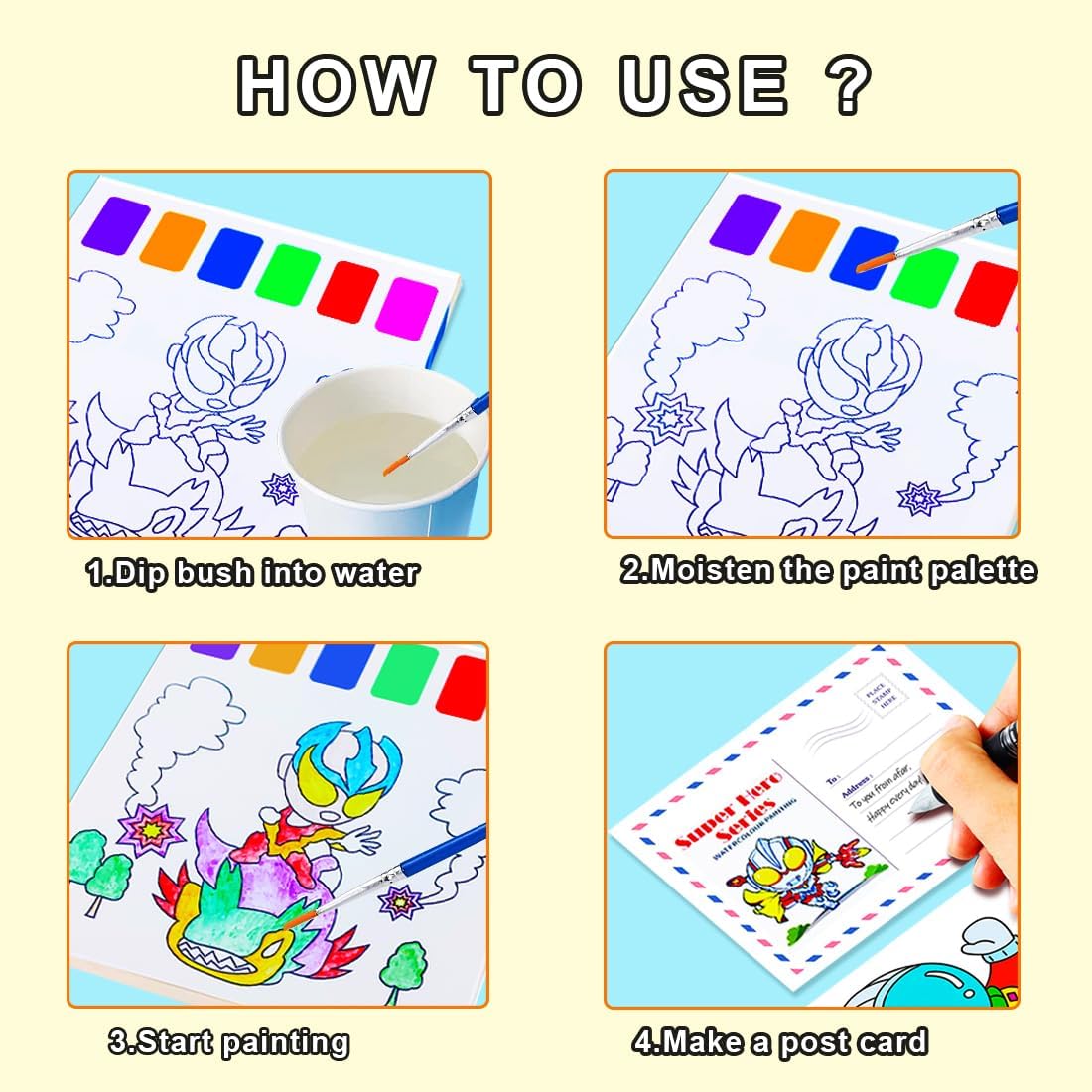 YXOTJHS Juegos de pintura de acuarela para niños, pintura grande con libros de agua, libros de acuarela para colorear para niños de 4 a 8 años,