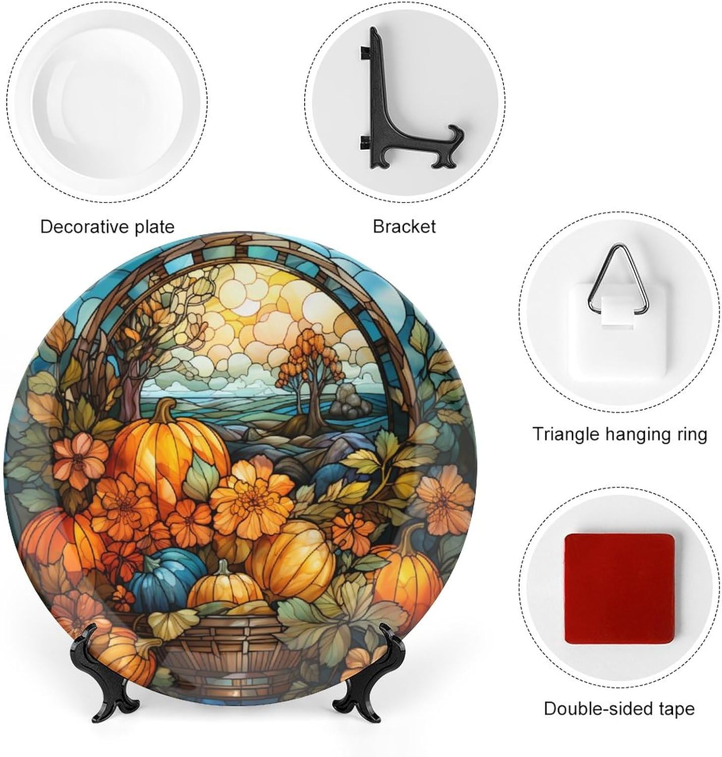 Plato de cosecha de otoño de calabaza para decoración de pared de oficina en casa, plato decorativo con soporte de exhibición, adorno de cerámica,