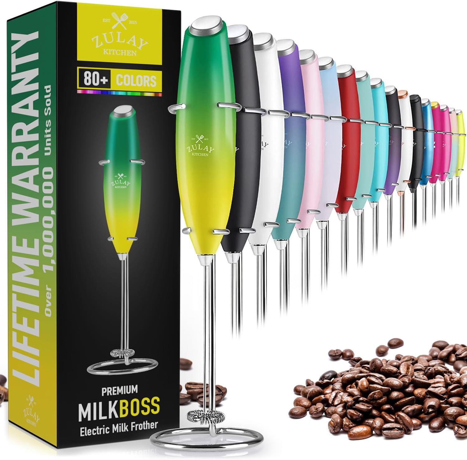 Zulay – Espumador de leche potente, de mano, para hacer espuma para latte, batidor para mezclar bebidas, café, capuchino, frappés, matcha, chocolate