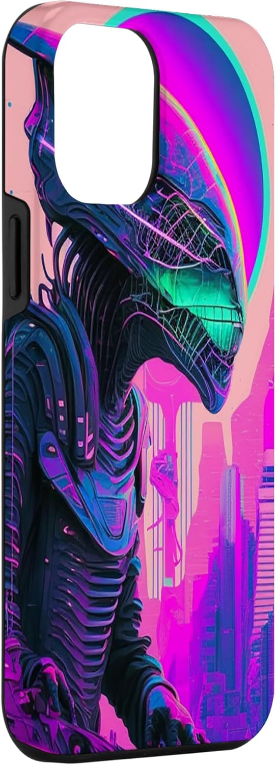 iPhone 14 Pro Max Cool Retro Alien Sunset Tropical Trippy Vaporwave Sky Art Case