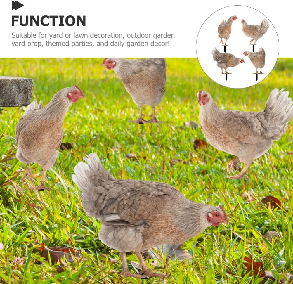HANABASS Juego de 4 estacas decorativas de acrílico para jardín, estatuas de gallina, decoración de gallina, gallo y animales para patio trasero,