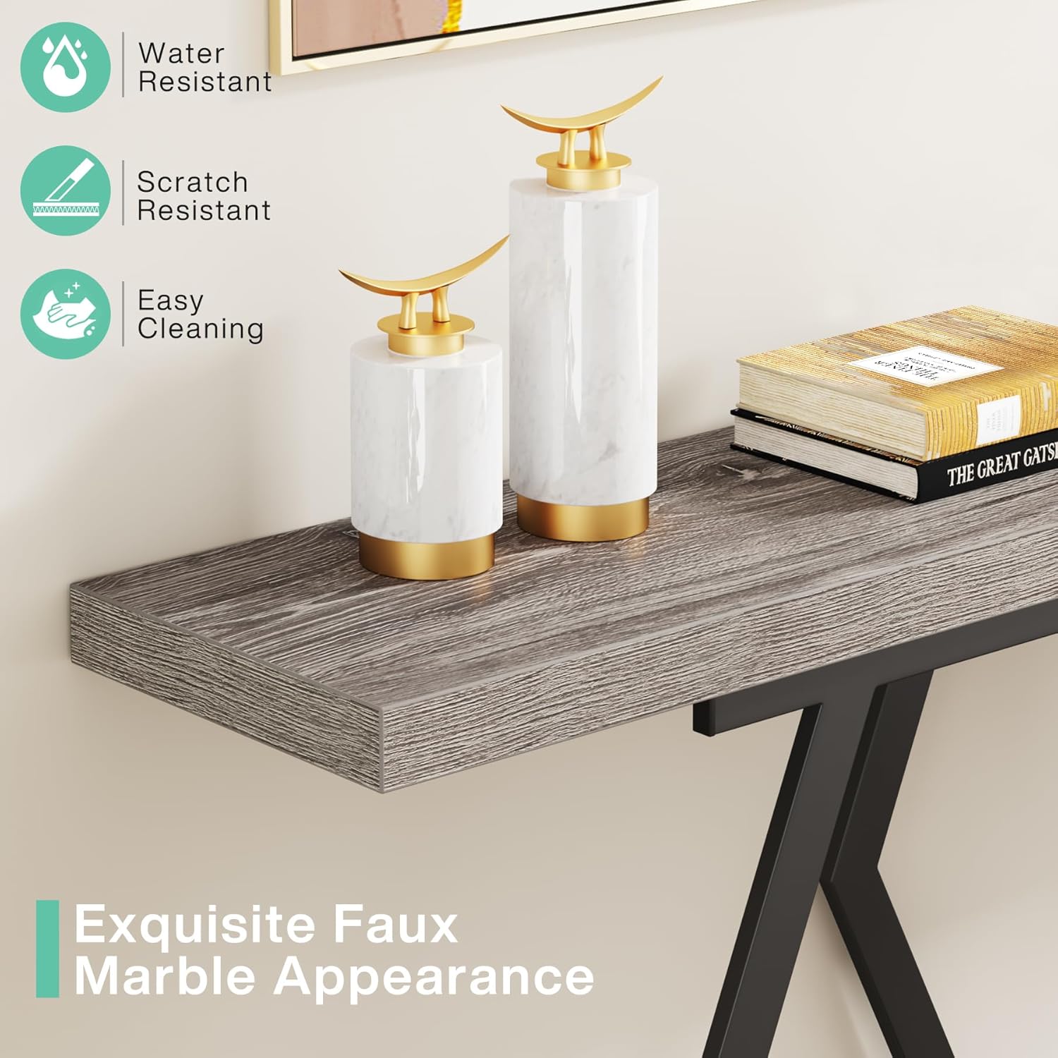 Tribesigns Mesa consola de 70.9 pulgadas para sala de estar, mesa de sofá larga estrecha con marco de metal geométrico resistente, mesa de madera