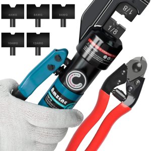 AMZCNC Kit de herramientas de prensado hidráulico con 9 troqueles de cable de cobre estándar de Estados Unidos (12AWG a 20AWG) y troqueles de acero AMZCNC Kit de herramientas de prensado hidráulico con 9 troqueles de cable de cobre estándar de Estados Unidos (12AWG a 20AWG) y troqueles de acero