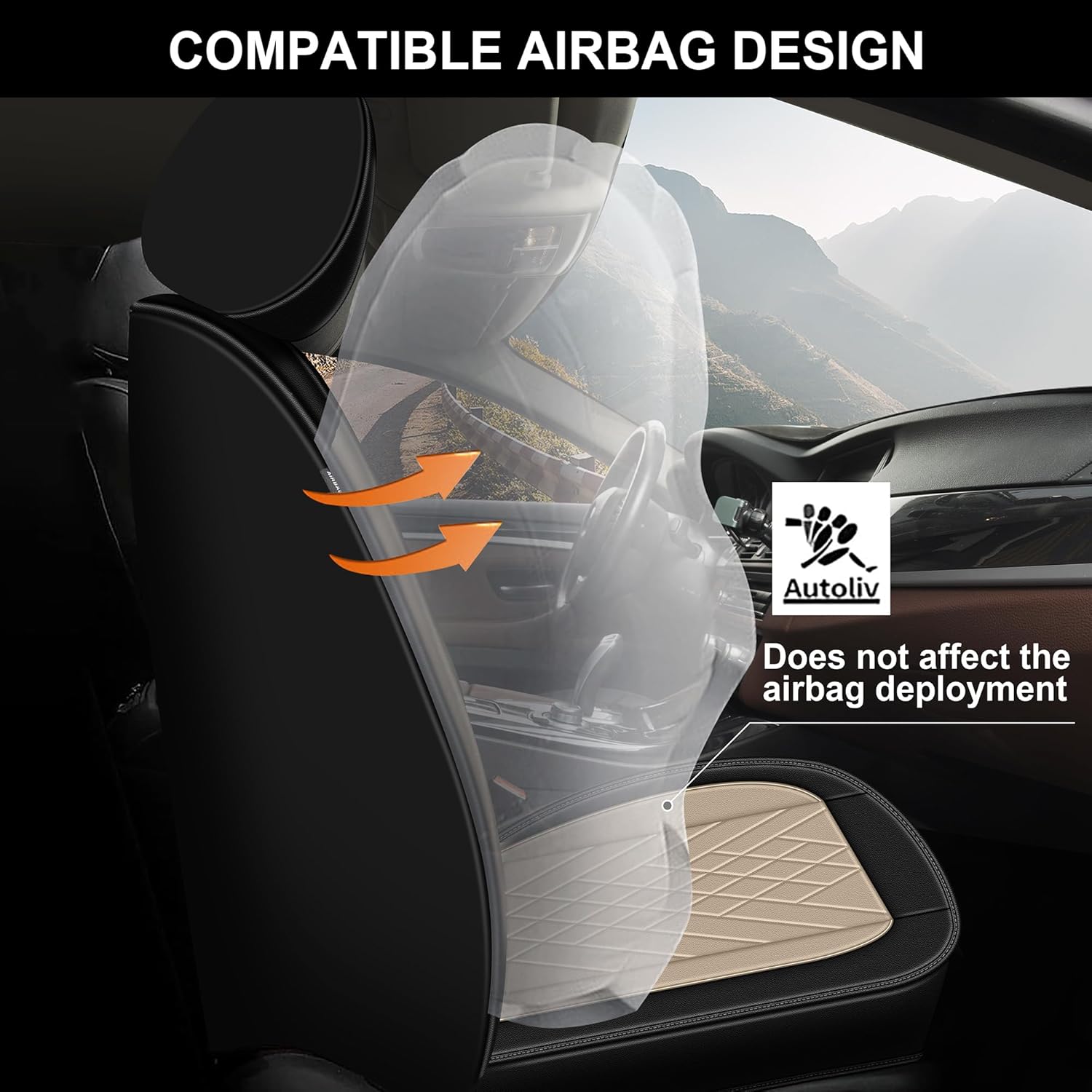 JIAMAOXIN CX-5 – Fundas de asiento delantero de piel sintética para Mazda CX-5 2013-2024 (negro y beige)