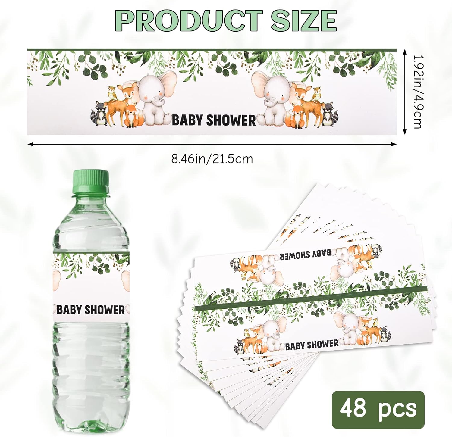 48 etiquetas para botellas de agua de animales de la selva, envolturas para botellas de agua para baby shower, calcomanías impermeables para