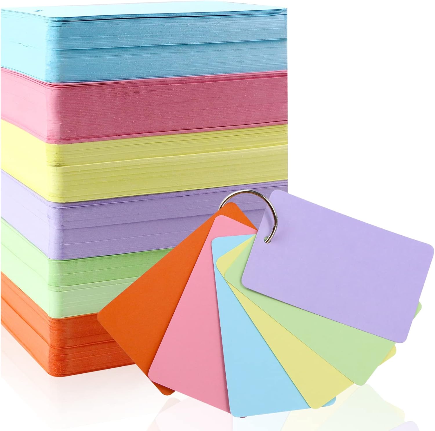 Bercoor 600 hojas de índice pesadas, tarjetas de notas de 3 x 5 pulgadas con agujero, tarjetas de estudio coloridas y 10 anillos de hojas sueltas