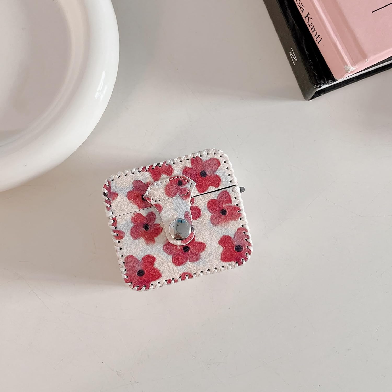 Compatible con AirPods 3 2021, funda de cuero con patrón de flores rojas de primera calidad, accesorios para AirPods de 3 generación 2021 para