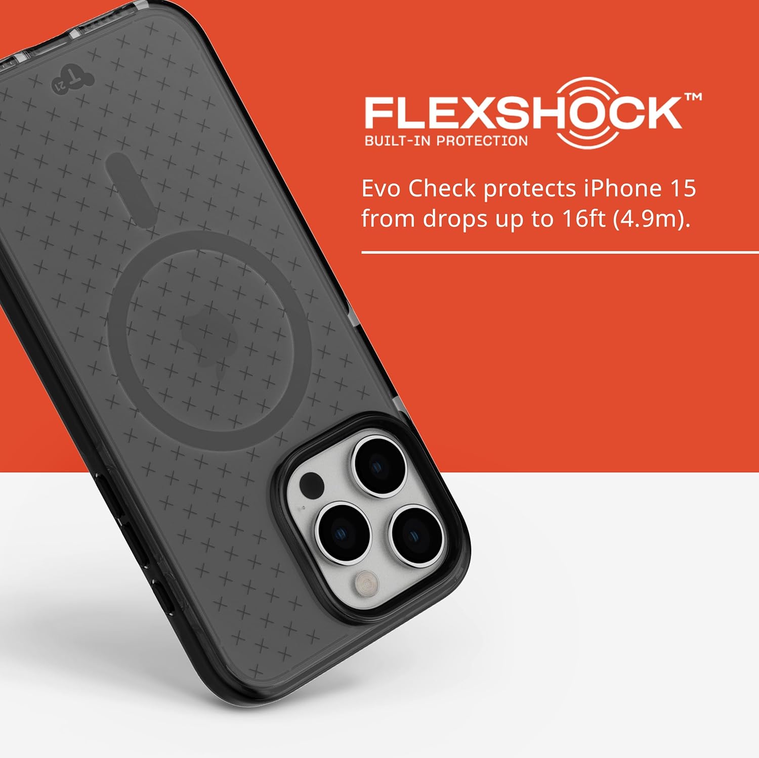 Tech21 Evo Check – Funda para iPhone 15 Pro Max, compatible con MagSafe, funda de protección contra impactos, color ahumadonegro