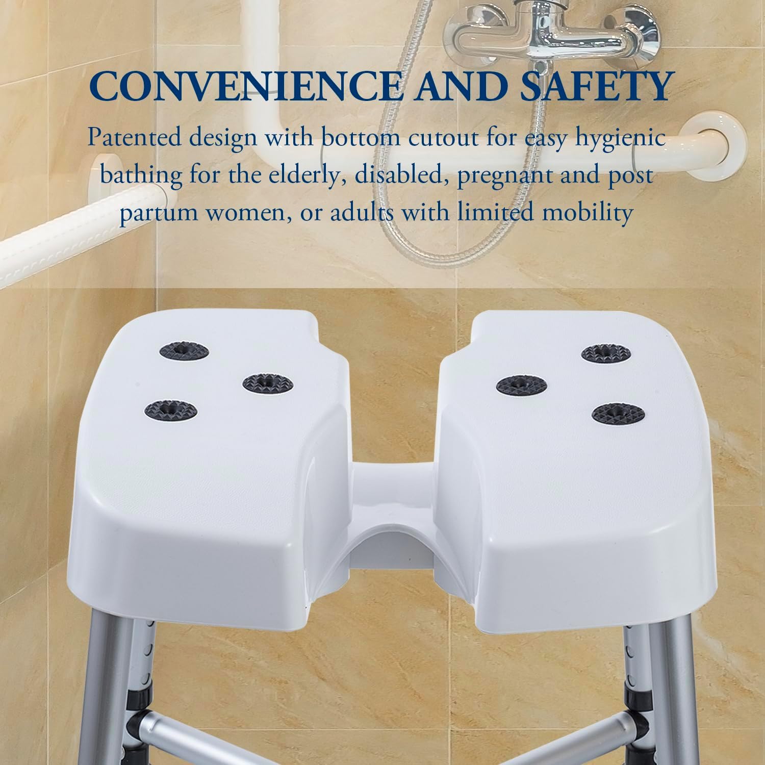 MyGift Silla de ducha higiénica ajustable de grado profesional con diseño recortado, banco de asiento de seguridad para bañera, ayuda de baño
