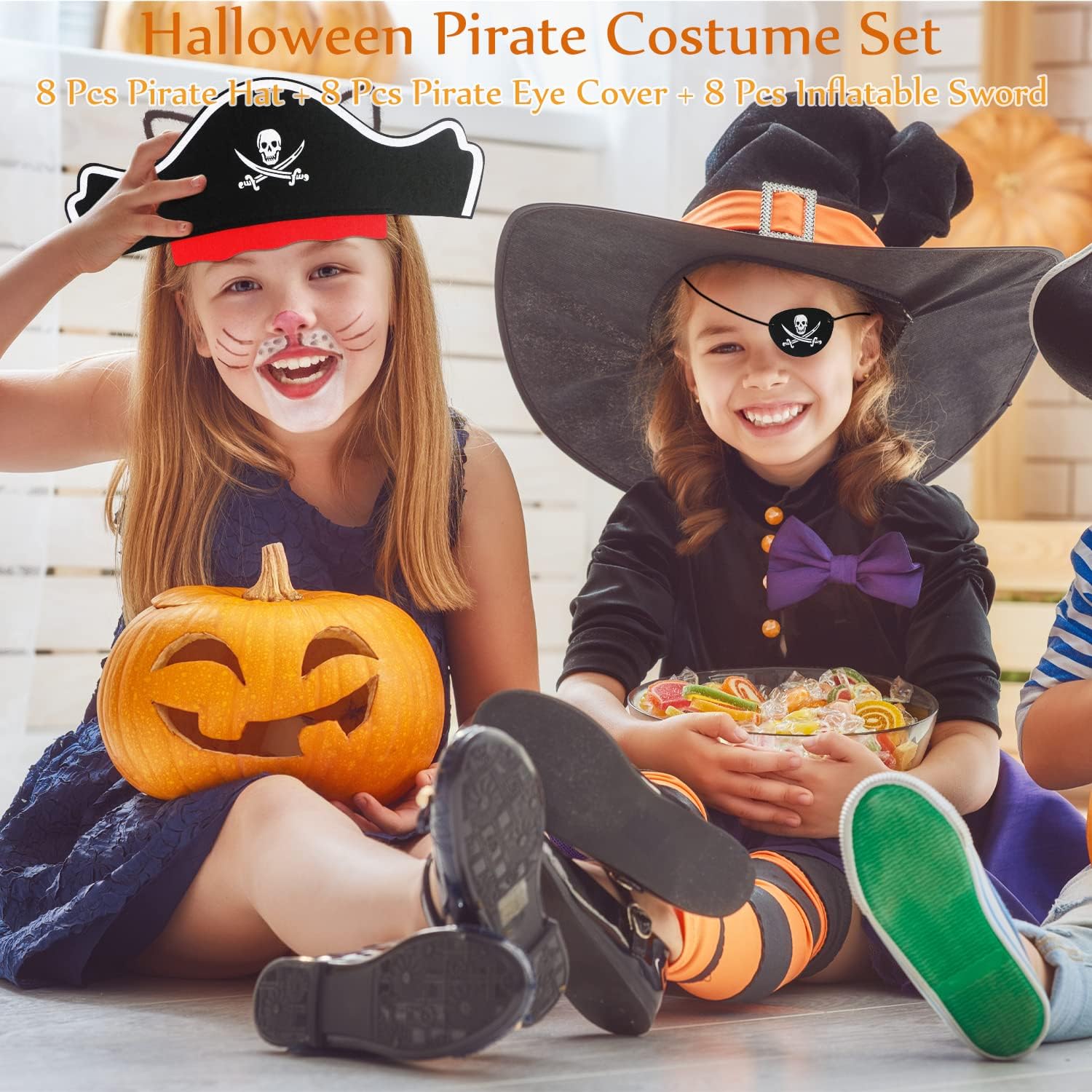 LIYDE Juego de 24 piezas de recuerdos de fiesta pirata, sombreros piratas inflables, espadas piratas de Halloween, suministros de fiesta de pirata,