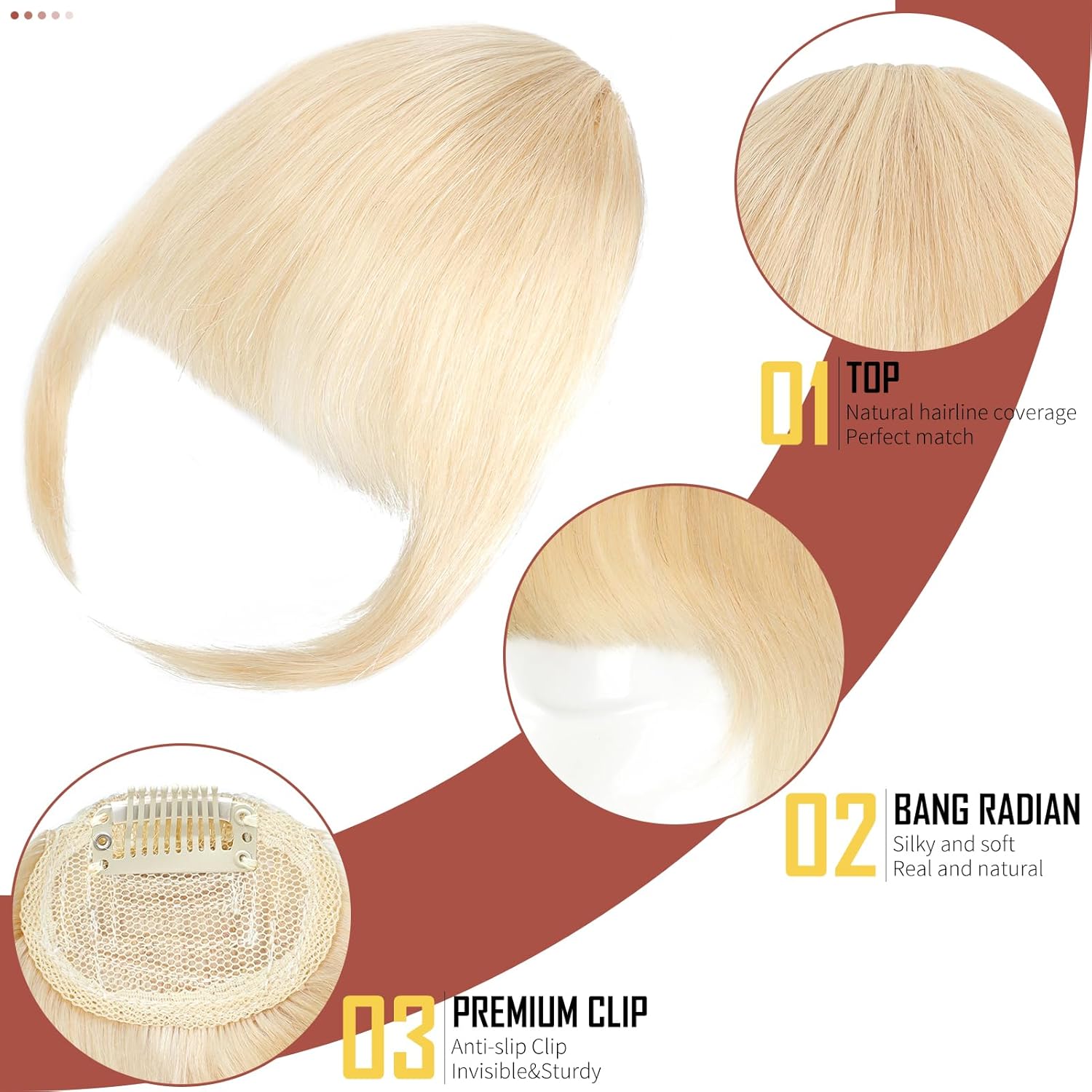 FELENDY Flequillo con clip, 100% cabello humano, flequillo francés, flequillo, flequillo, natural, recto, frontal, plano, limpio, completo bang