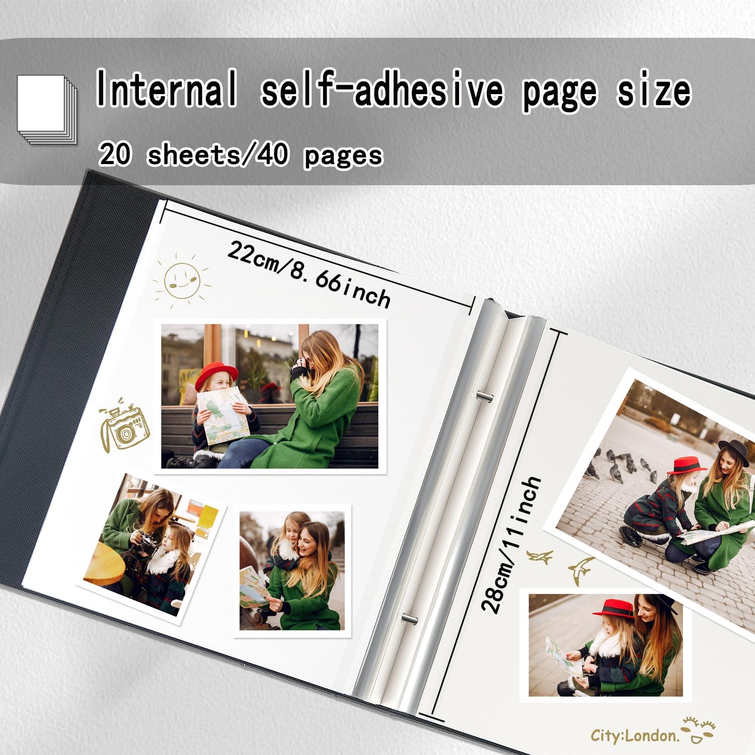 Artmag Álbum de fotos autoadhesivo para fotos de 3 x 5, 4 x 6, 5 x 7, 8 x 10, 40 páginas, cubierta de cuero, álbum magnético de bricolaje para