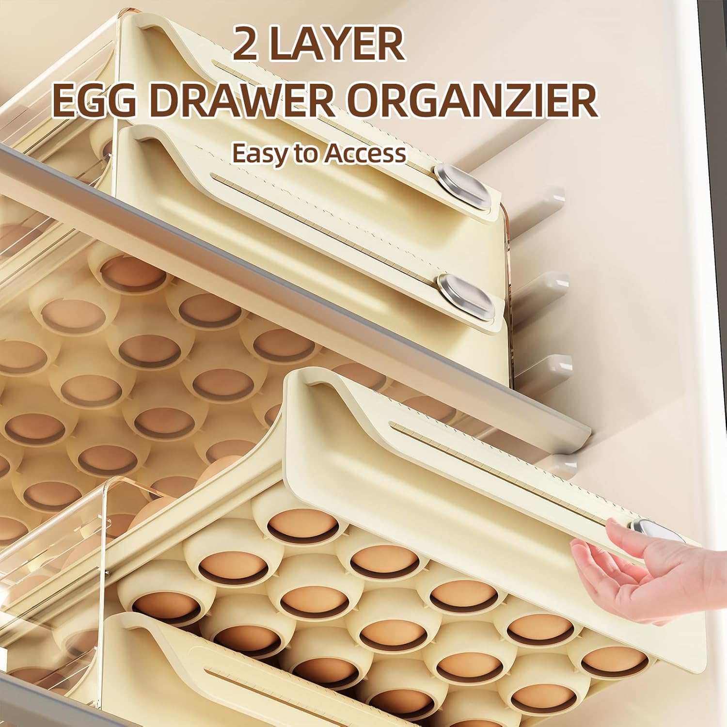 Soporte para 40 huevos para refrigerador, contenedor de huevos para refrigerador, contenedor de almacenamiento de huevos, bandejas de huevos de 2