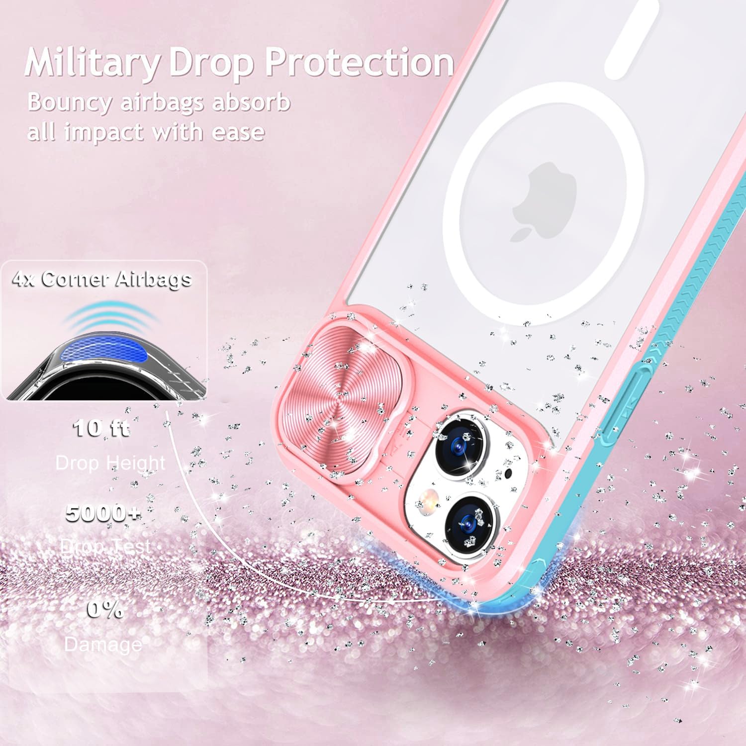 Funda transparente compatible con iPhone 15 MagSafe Funda deslizante para lente de cámara, imanes fuertes Anti amarilleo Parte trasera de acrílico