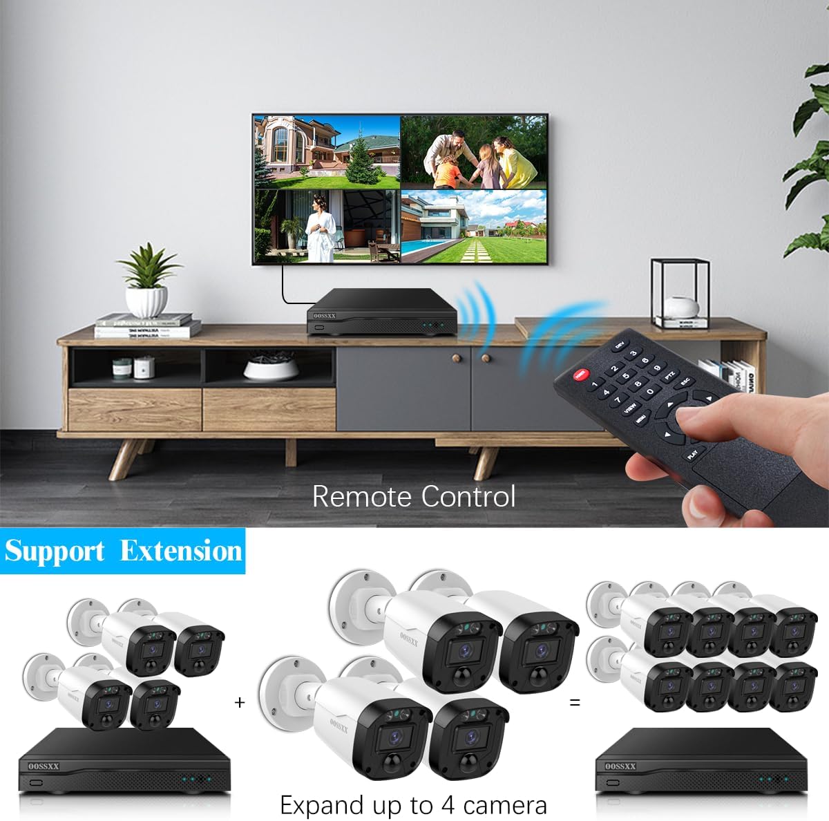 OOSSXX (Definición Full HD 5MP) Sistema de cámara de seguridad con cable Cámaras de videovigilancia para el hogar al aire libre Sistema de seguridad