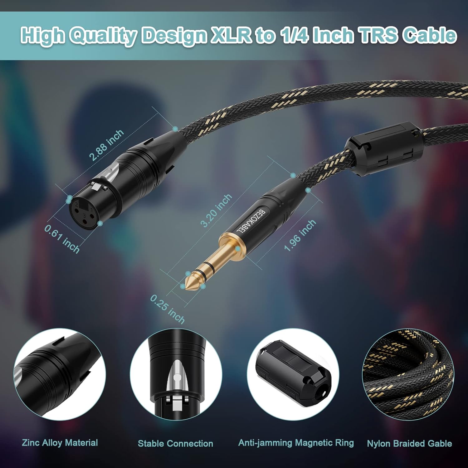 Cable XLR a 14 de 15 pies, paquete de 2 unidades, cable TRS XLR de 14 de pulgada a XLR TRS, BEZOKABLE Adaptador XLR equilibrado hembra a 14, cable