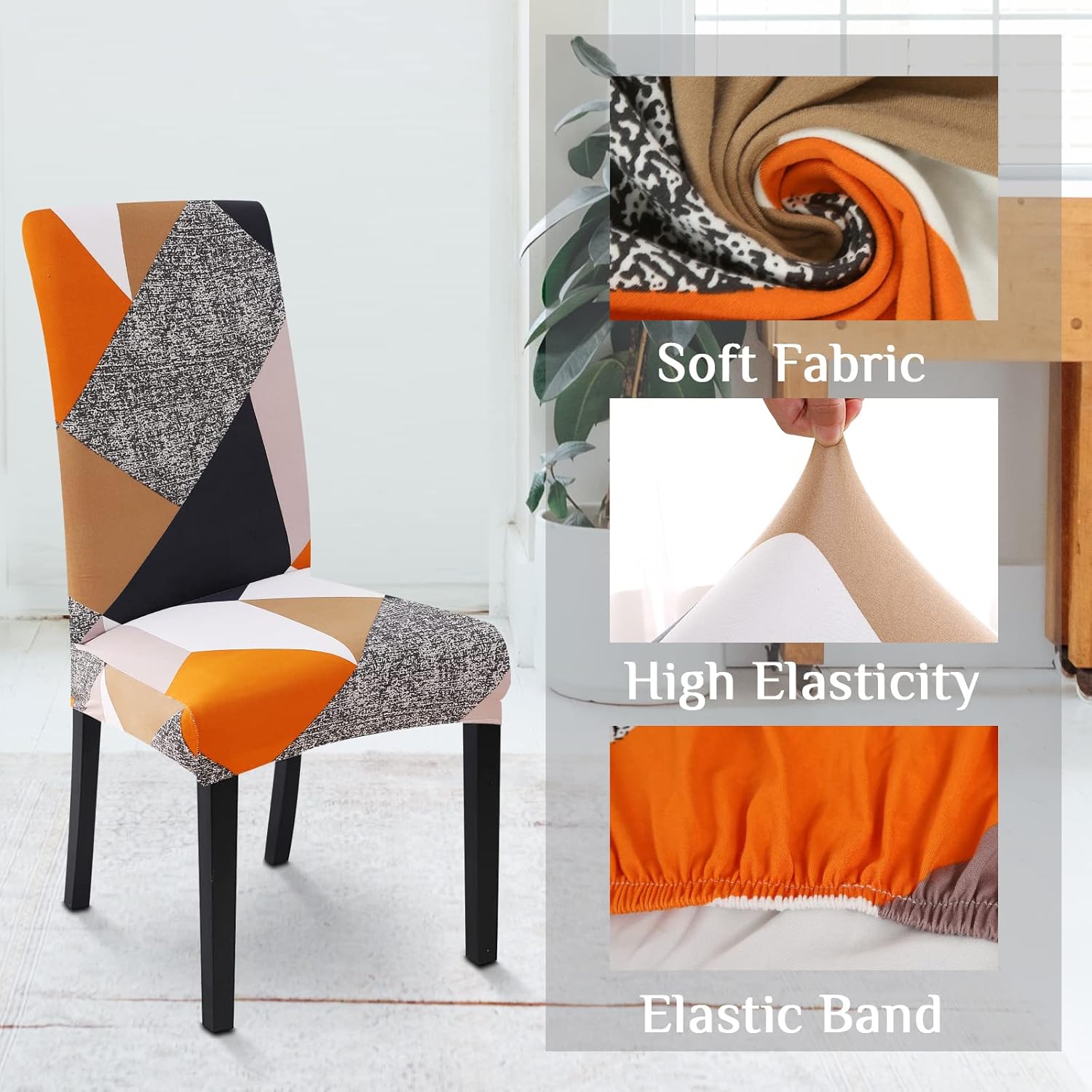 FIGOOO Fundas para sillas de comedor (juego de 6 fundas elásticas para sillas de comedor de elastano, fundas para sillas de cocina, extraíbles y