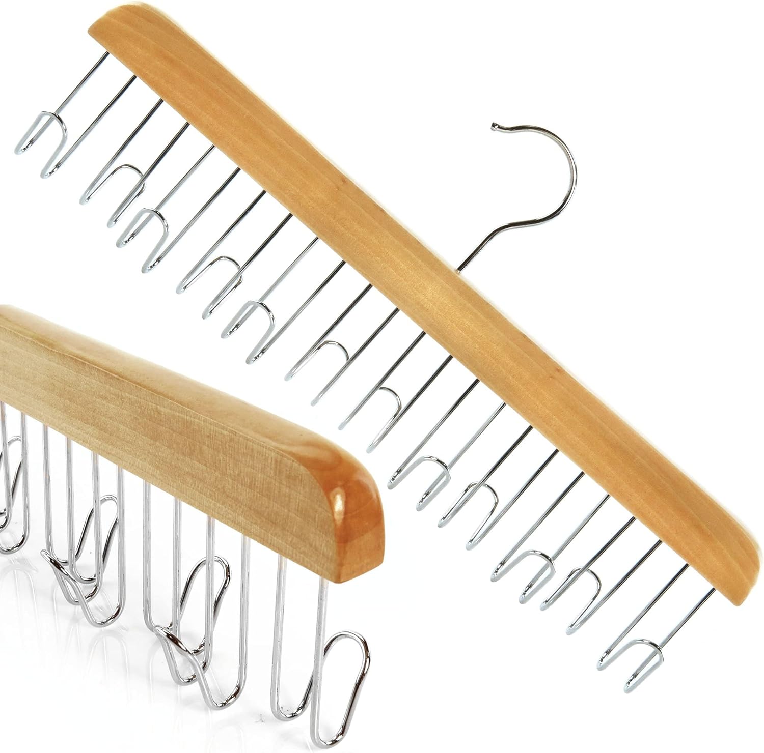 HANGERWORLD Percha de madera para cinturón para armario con 12 ganchos, organizador de joyas, corbata y cinturón