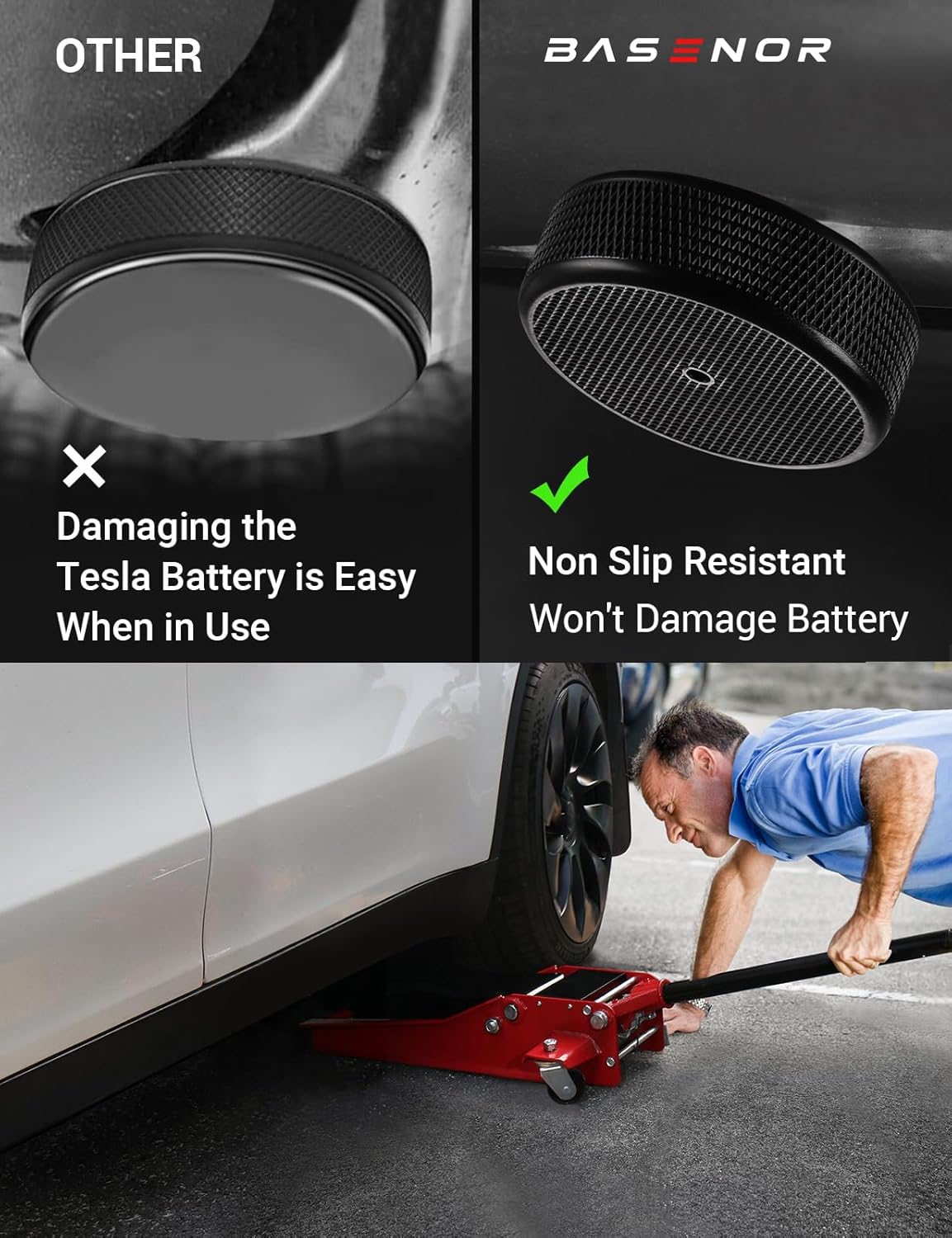 BASENOR Tesla Pucks, herramienta adaptadora de almohadilla elevadora con material TPE accesorios para proteger y chasis, se adapta a Tesla Model
