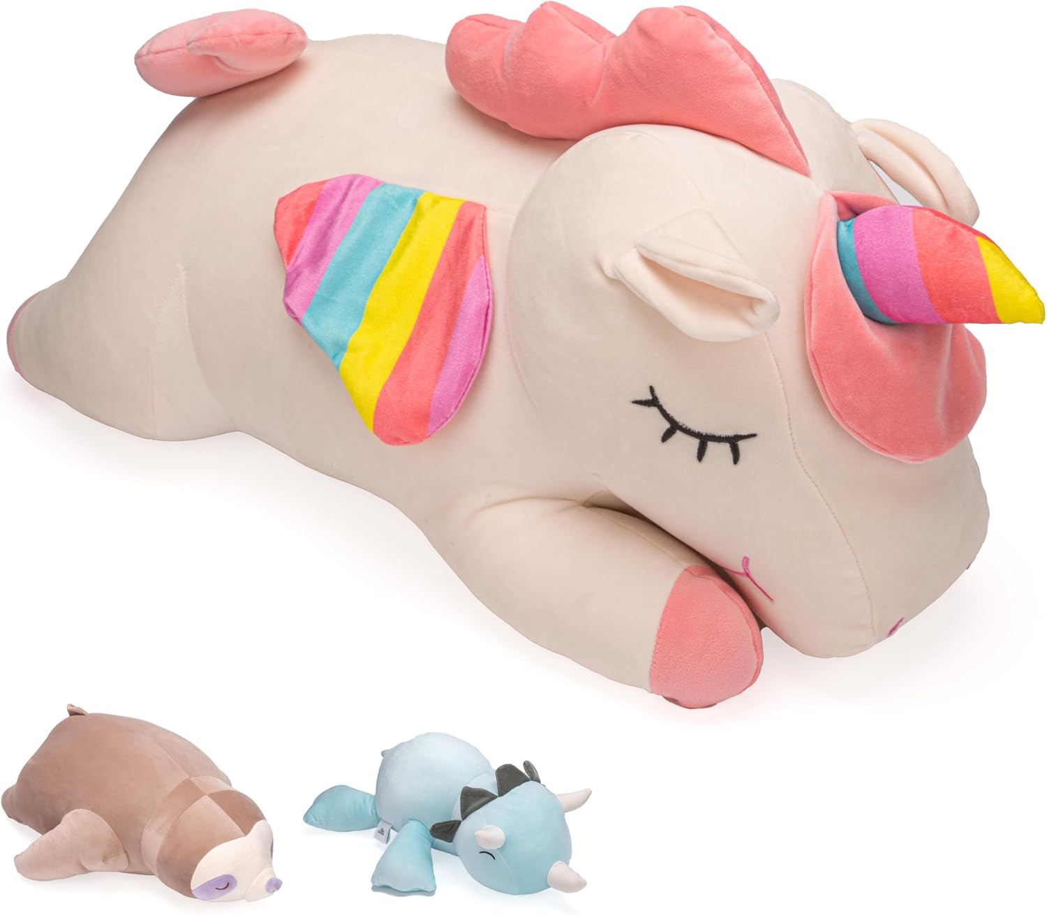 ZYSMALAT Animales de peluche con peso, 4 libras de peluche de dinosaurio con peso, peluche de unicornio, peluche de perezoso, animales de peluche
