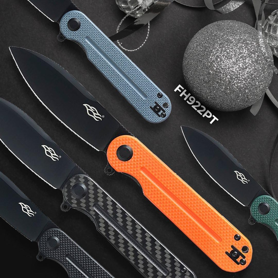 Firebird Ganzo FH922PT-GB – Cuchillo de bolsillo plegable con rodamiento de bolas, D2, hoja negra, G10, mango antideslizante con clip, equipo de