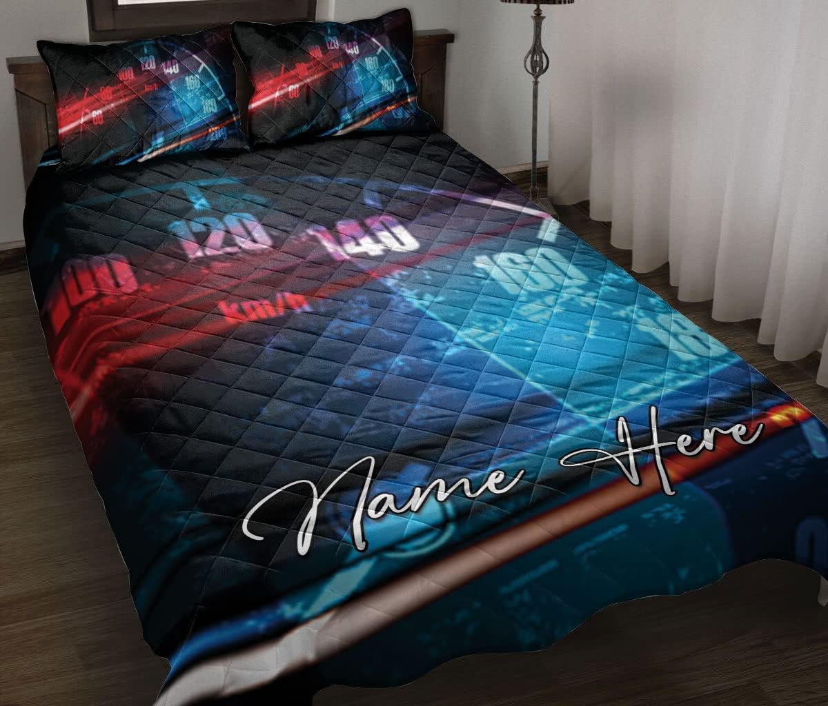 OhaPrints Juego de ropa de cama y fundas de almohada con nombre personalizado de coche de carreras, juego de ropa de cama y funda de almohada, juego