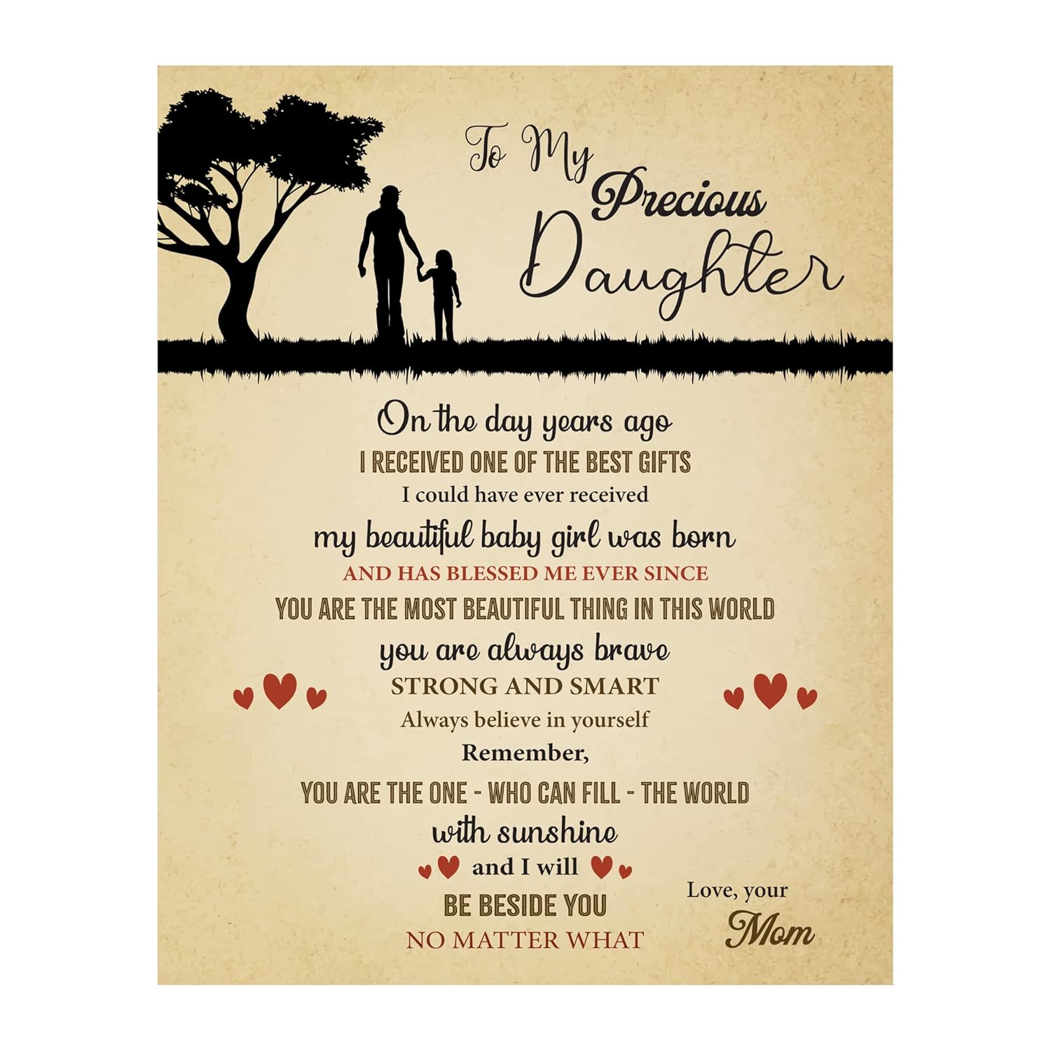 Mom’s Love to Daughter – Inspirational Family Wall Art, Mom & Daughter Silhouette Wall Print, Ideal Wall Decor For Girls Rooms Decor, Bedroom Decor,