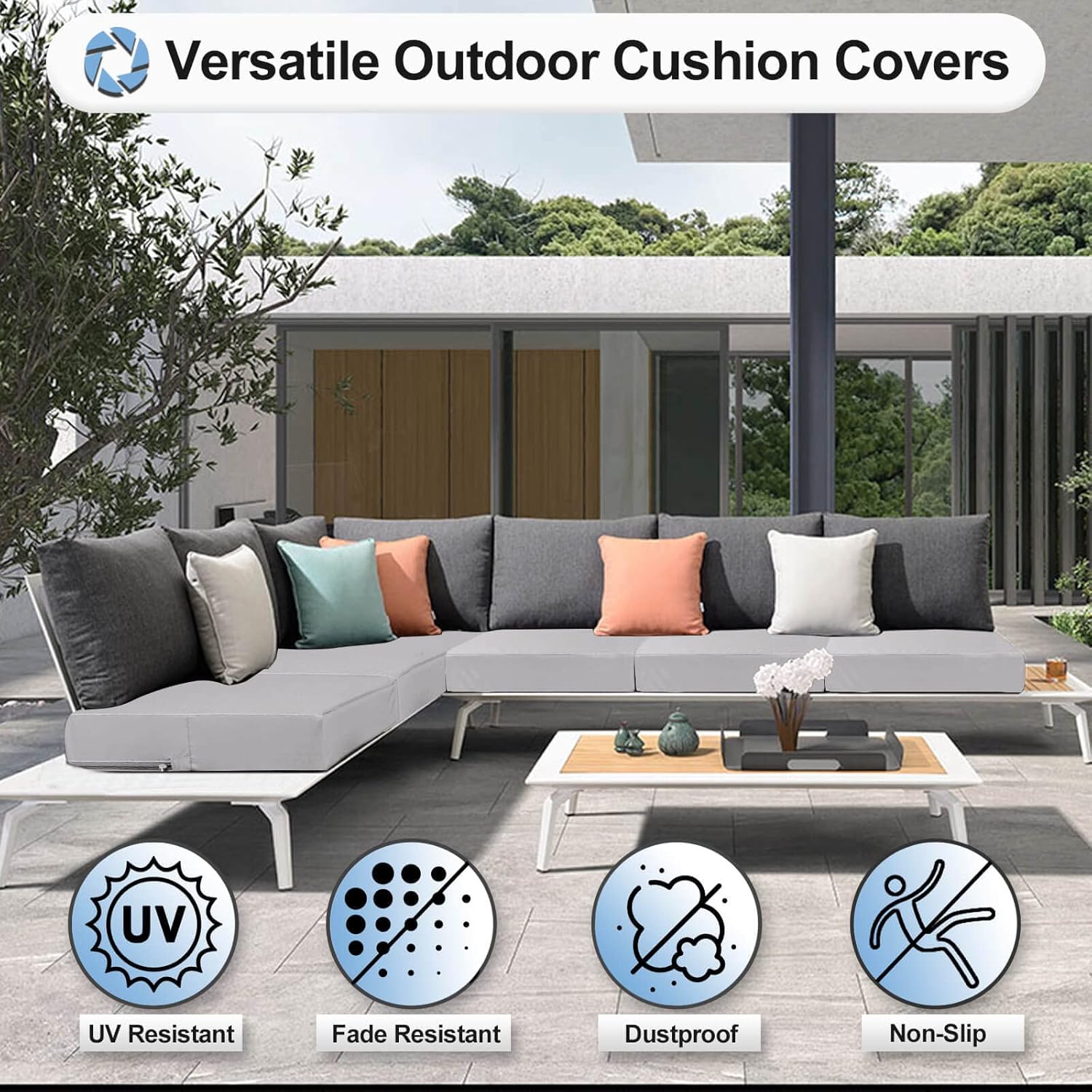 OutdoorLines Fundas de cojín de repuesto para asiento de patio, funda de cojín impermeable para muebles de exterior, funda de cojín antideslizante