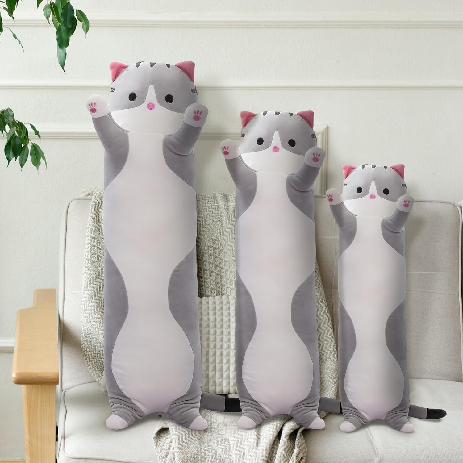 Linda almohada larga para el cuerpo de gato de peluche de animales de peluche para niñas y niños, almohada de peluche Kawaii para mascotas